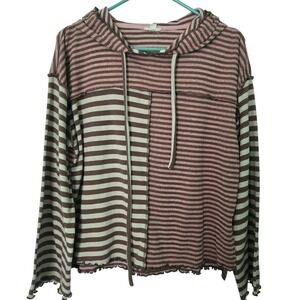 Hem & Thread Striped Patchwork Hoodie Indie Grunge Boho Womens Medium Earthy
